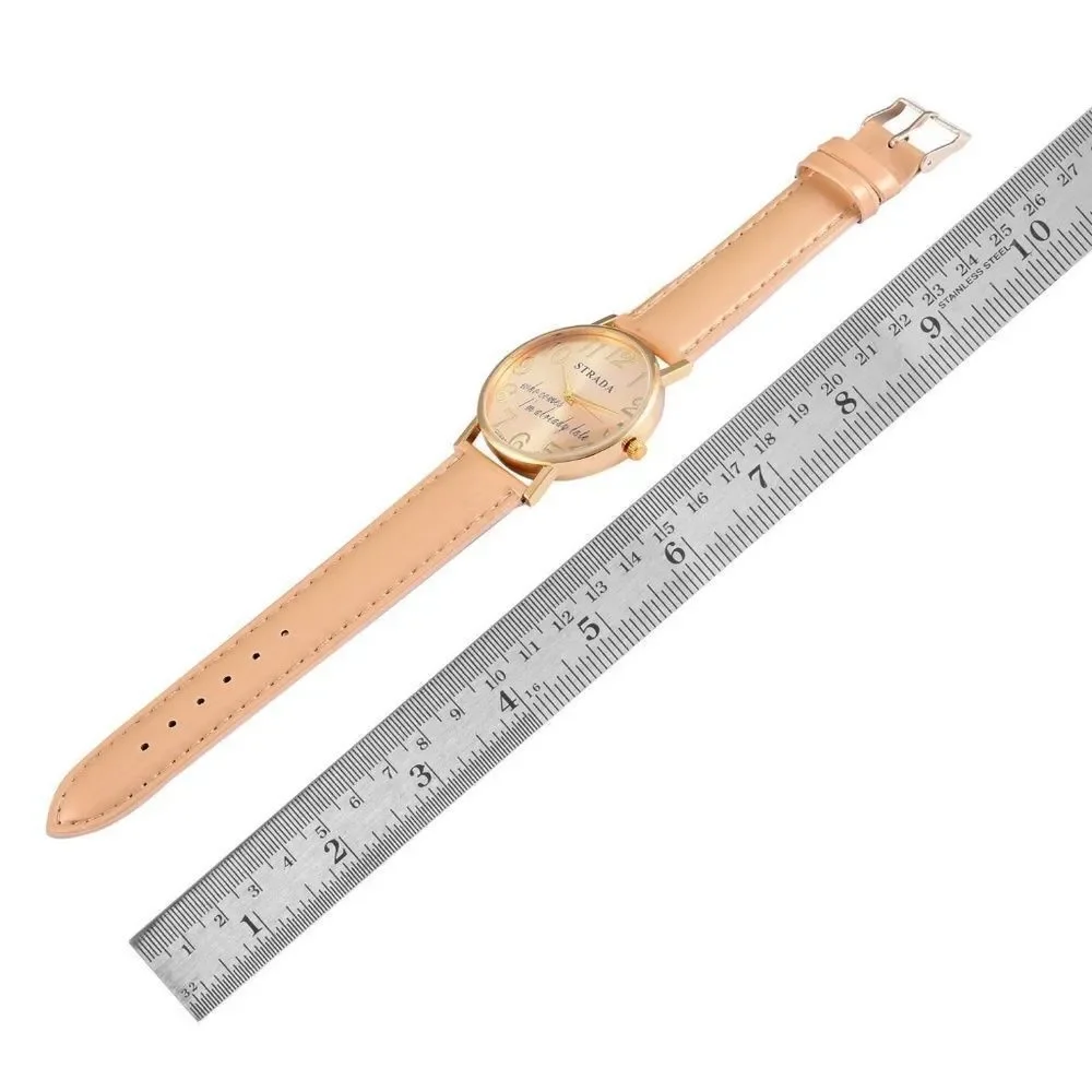 STRADA Watch Austrian Crystal Faux Band Golden